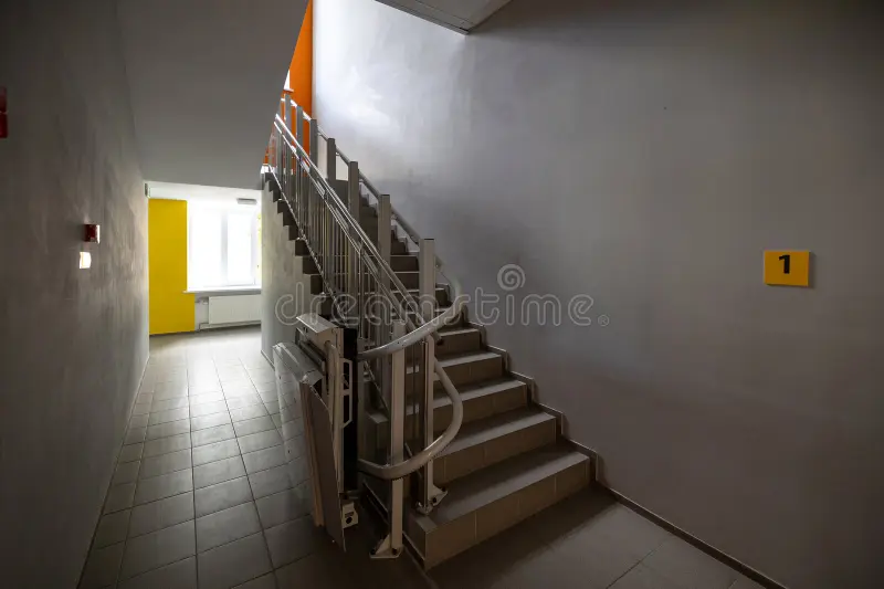 Modern Staircase Building Interior Features Stairlift People Limited Mobility Also Known As Reduced Experience 383964489